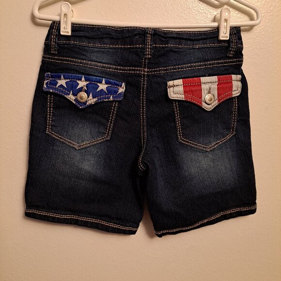 L.E.I Ashley Lowrise Distressed Red,White&Blue Stars&Stripes Denim Jean Shorts - Picture 1 of 7